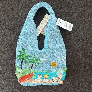 Marshalls Blue Beaded Beach Scene Bag
